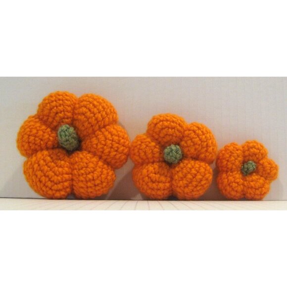 Handmade Crochet Amigurumi Pumpkin Stack Fall Decoration Orange Different Sized - Picture 1 of 5